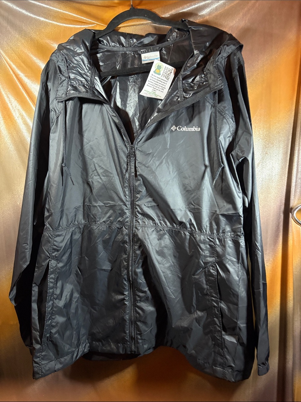 Columbia 3X Black Packable Hooded Rain Jacket. F3